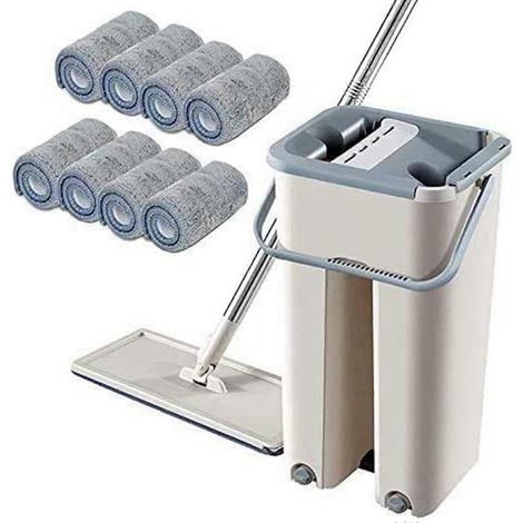 Balai à franges avec rotation à 360°, manche télescopique, fonction autonettoyante, lingettes en microfibres et fonction de nettoyage - JBMEDIA (1/4)