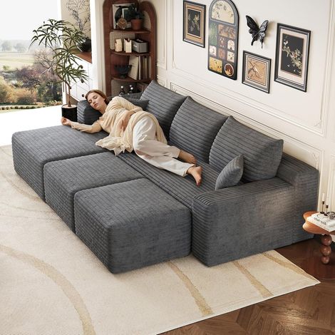 Canapé à d'angle convertible,canapé lit canapé 3 Places,canapé convertible,de Compression modulaire en U,241 cm de long,spacieux et confortable,Peut être combiné librement,Aucun assemblage requis