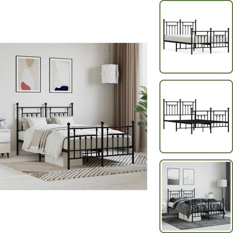 Bettgestell mit Kopf- und Fußteil Metall Schwarz 120x190 cm - Metallbettfassungen - Doppelbett Gestell - Boxspringrahmen - Schlafzimmer Möbel - Schwarzes Bettgestell