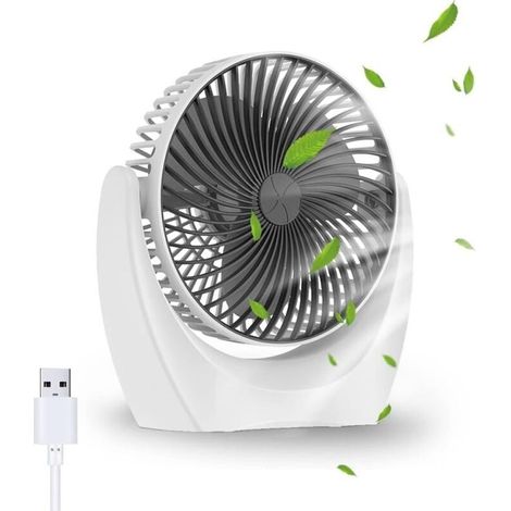 ventilateur de bureau USB, ventilateur silencieux portable, mini ventilateur puissant, 3 Vitesse petit ventilateur table pour La Chambre, bureau, domair,cuisine(Rotation 360°,Alimenté par US (1/4)