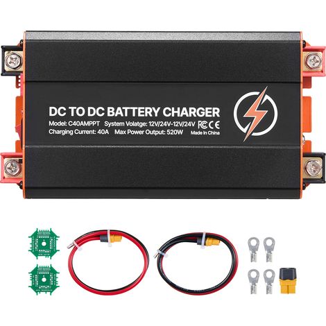 Mophorn Cargador DC a DC con tecnología MPPT, 520 W, cargador de batería de 40 A, entrada dual compatible con panel solar y alternador, carga inteligente multietapa para baterías de plomo-ácido (1/5)