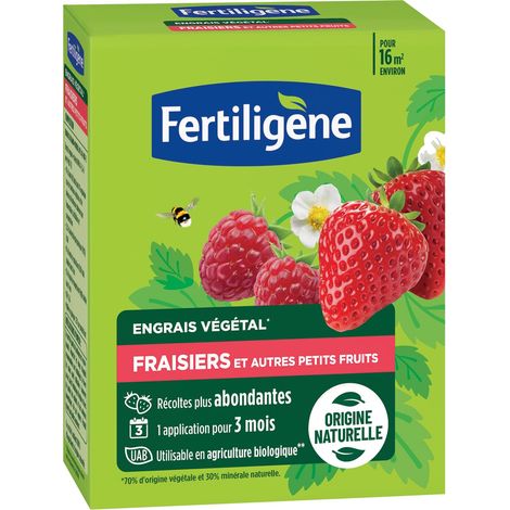 Engrais Végétal Fraisiers et Autres Petits Fruits 1,2 kg - Des récoltes plus abondantes - Seulement 1 application en 3 mois - Jusqu'à 16m² - Produit 100% naturel avec zéolite (1/2)