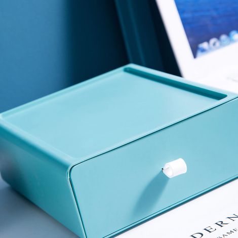 Robuste, stapelbare Aufbewahrungsbox im Schubladenstil für Büromaterialien (grün). (1/4)