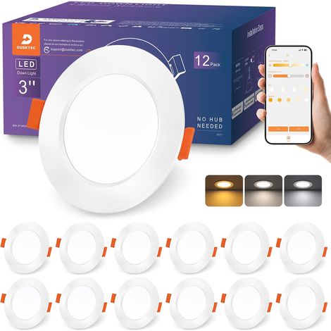 Spot LED Encastrable Noir Connectée Bluetooth 7W 220V, Lot de 12 2700K-6000K Blanc Chaud et Froid Reglable Intensite, Spot IP44 Salle de Bain, Dimmable avec Appli Telephone, Trou 68-85mm (1/5)