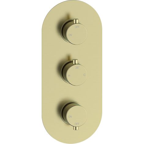 Signature Reflex Thermostatic 2 Outlet Concealed Shower Valve Triple Handle - Brushed Brass (1/2)