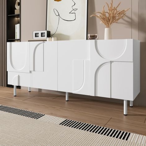 Buffet 160x38,5x70 cm avec 4 portes et rangement, pieds en métal, blanc (1/5)