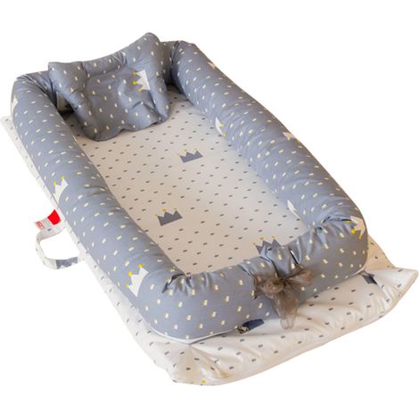 Nido para bebé, algodón, estampado de corona, cuna biónica portátil, ajustable, de 0 a 24 meses (1/5)