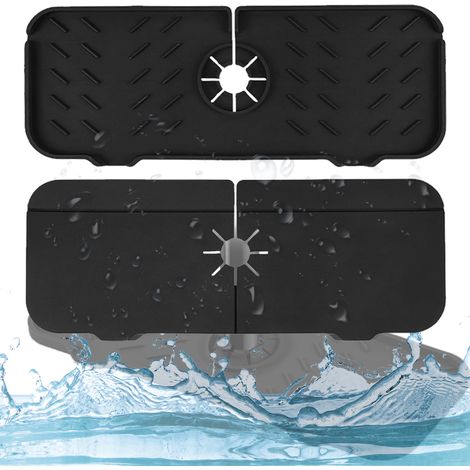 Protection anti-éclaboussures en silicone pour évier - 38 cm x 14 cm, accessoires d'évier - protection anti-éclaboussures/tapis récupérateur de gouttes pour robinet (1/5)