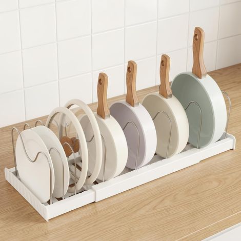 Rangement Couvercle Casserole,32–57cm Range Couvercle Casserole Extensible,Rangement Casserole Tiroir Cuisine avec 9 Séparateurs Réglables pour la Cuisine,Le Bureau,Le Restaurant(Blanc) (1/5)
