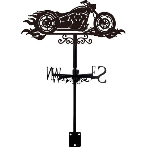 Girouette de Moto Rétro en Métal Noir pour Moto Girouette pour Jardin Extérieur Indicateurs de Direction du Vent pour Toit de Ferme pour Décor de Patio de Jardin 14.2 x 8.6 Pouce (1/5)