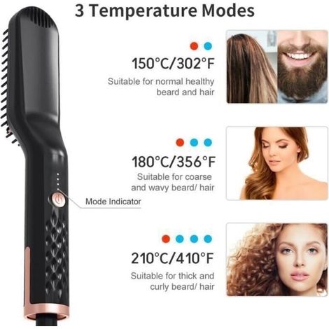 Lisseur Barbe Brosse Lissante Cheveux, 3 in 1 Rapidement Brosse Chauffante pour Lisseur Barbe Lisseur Cheveux Peigne Barbe Outils