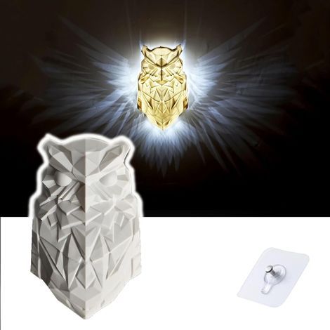 Applique murale 3D en forme de chouette - Lampe murale LED 3D - Décoration murale - Statue d'animal en résine - Veilleuse à piles - Pour jardin, chambre, bureau, escalier, couloir (1/5)