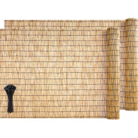 Mophorn Canisse en roseau naturel 5x1,2 m - Lot de 2 rouleaux pour créer un écran d'intimité sur balcon, ou jardin. Idéal pour une séparation extérieure, livré avec attaches autobloquantes noires. (1/5)