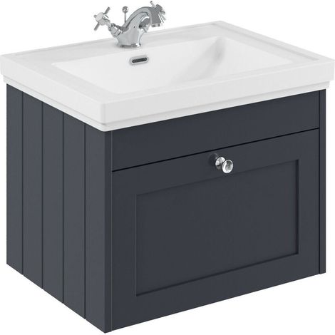 Balterley Butterton 600mm Wall Hung 1 Drawer Unit with Classic Basin 1 Tap Hole - Satin Dark Grey