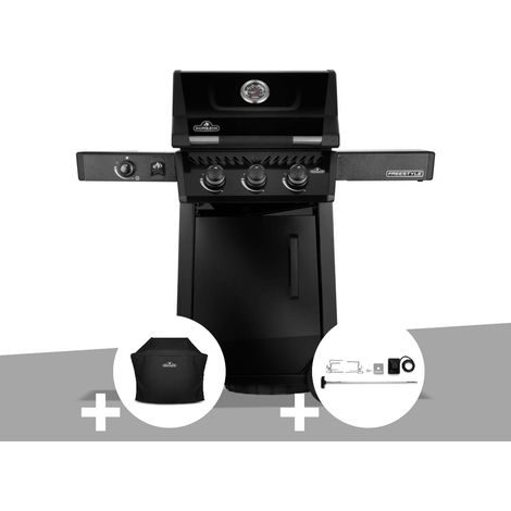 Barbecue gaz Freestyle 365  noir 3 brûleurs et 1 réchaud latéral + Housse de protection + Rôtissoire - Napoléon
