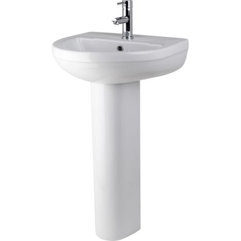 Round One Tap Hole Ceramic Basin & Full Pedestal - 500mm
