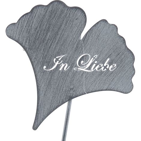 POSIWIO Erinnerungsblatt Ginkgo "In Liebe" Grau am Stab 39 cm - Metall