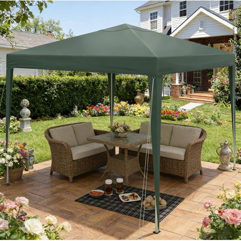 Pavillon pliant 3x3 m réglable en hauteur avec toit Oxford 210D imperméable et sac de transport vert (1/5)