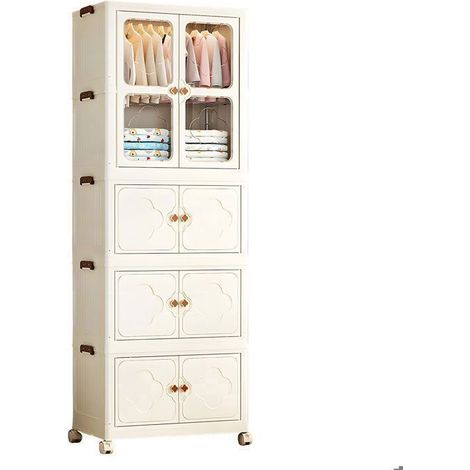 Armadio di stoccaggio - SEVENCOMFORT - Sevencomfort - 3 armadietti e 1 appendiabiti - 10 grucce - Beige 65×39×177 cm