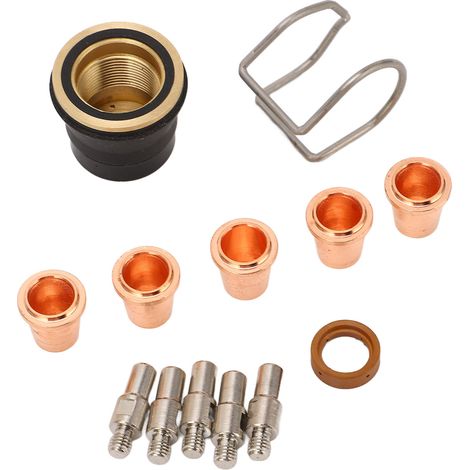Lot de 13 accessoires chalumeau soudure : électrodes, buses 0,8 mm, anneau fil acier, capuchon, bague tourbillon pour découpe plasma S45 (1/5)