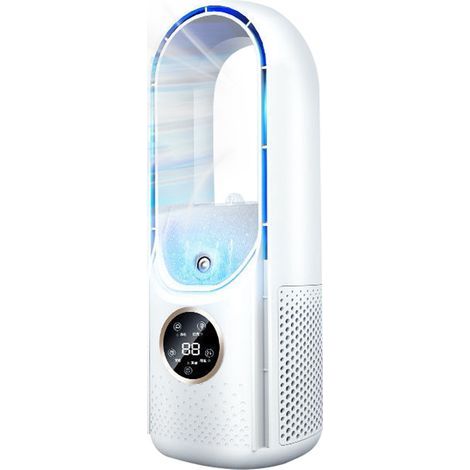 Tragbarer USB-Ventilator ohne Rotorblätter mit 6 Geschwindigkeitsstufen, Timer und Sprühfunktion, geeignet für Tisch- oder Schreibtischnutzung (1/5)