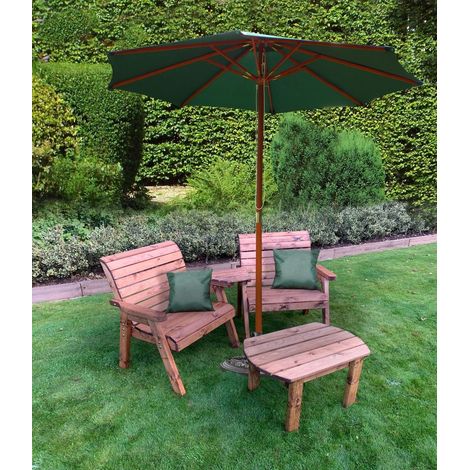 Grand Twin Angled Chair with Coffee Table - W240 x D90 x H98 cm - Fully Assembled - Green Cushion Included (1/4)