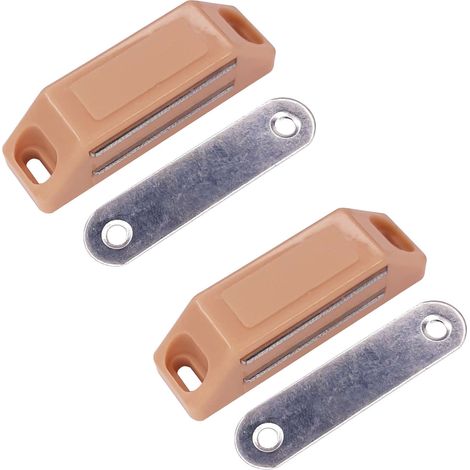 Cyclingcolors – Lot de 2 loqueteaux magnétiques rectangulaires – Acier avec contre plaque – Pour meubles, placards et réfrigérateurs – Couleur beige