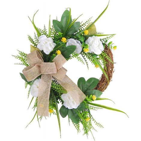 Guirlande Artificielle - Magnolia et Fougère - 35 cm - Pour Porte d'Entrée Fenêtre Mur - Décoration Intérieure Extérieure - 1 Pièce (1/5)