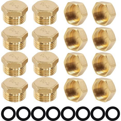 Lot de 24 bouchons obturation eau - Filetage extérieur/femelle - Capuchons laiton - Rondelles support tuyau - Pour conduite jardin (1/5)