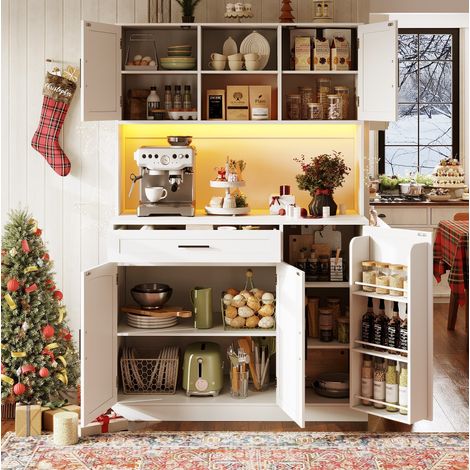 MEUBLIV Aparador de cocina 120 x 36,3 x 180 cm blanco – LED, enchufes y gran almacenaje (1/5)