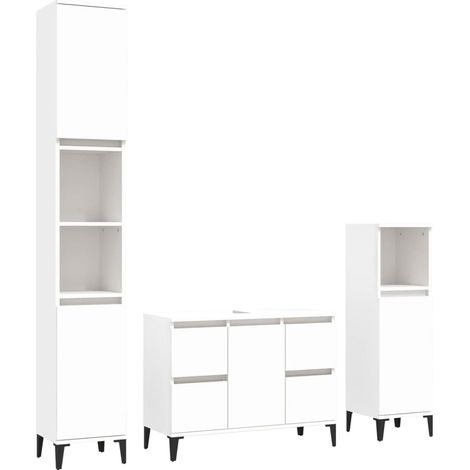 Maison Exclusive - 3-tlg. Badmöbel-Set Weiß Holzwerkstoff