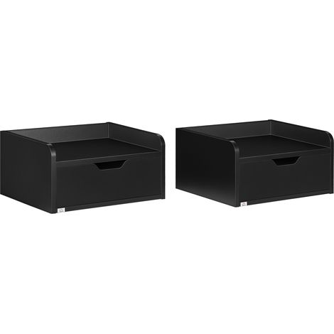 Homcom – Lot de 2 tables de chevet murales – Design flottant noir – Tiroir coulissant – Dimensions 40L x 30P x 19,5H cm – Charge max. 10 kg par table