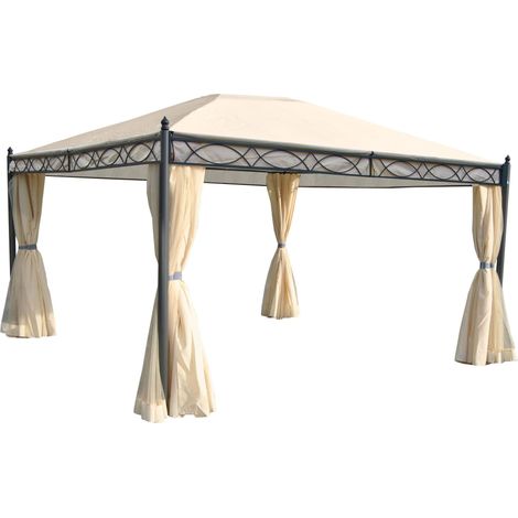 Gazebo pergola baldacchino moderno elegante Cadice acciaio poliestere 4x3m avorio con tende e zanzariere