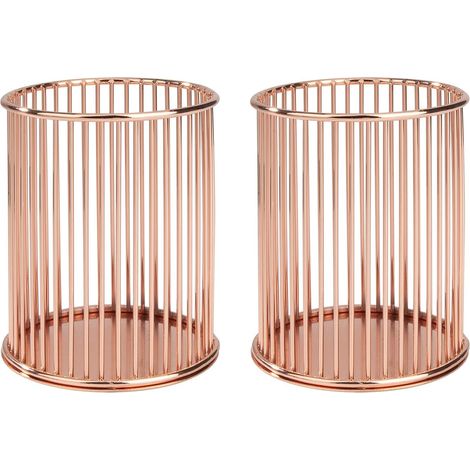 Porte-stylo en Métal Pot à Crayon Stylo Multifonction Creux Porte Crayons Papeterie de Stockage Organiseur Conteneur pour Domicile, École, Bureau, 8cm de Diamètre, 2 Pièces (Rose Doré)