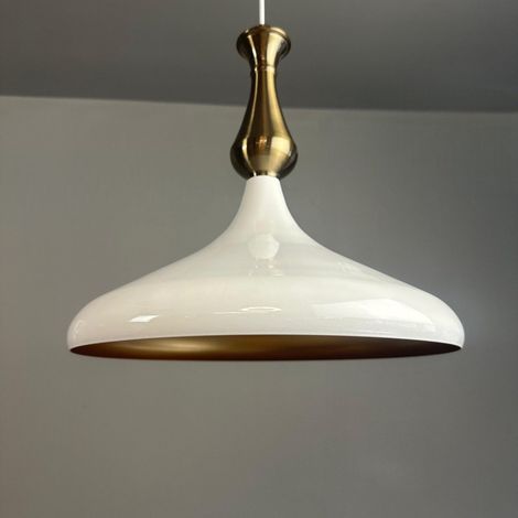 Suspension Industrielle en Métal Blanc Peint à la Main – Lustre Vintage E27 Ø41 cm pour Salon, Chambre ou Salle à Manger (1/5)