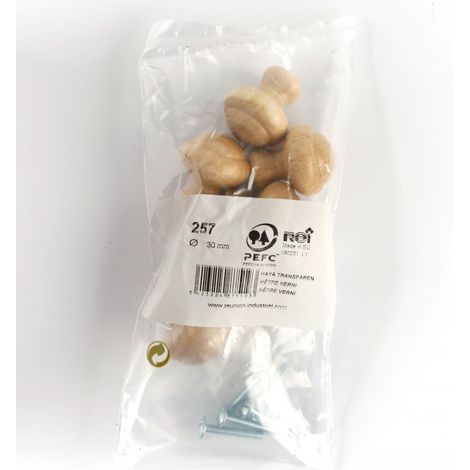 Set di 6 pomelli per mobili rotondi in legno verniciato H.32 x L.30 x P.30 mm REI