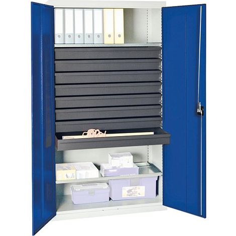 Werkzeug-/Beistellschrank H1800xB1000xT500mm 8Schubl.,2Bd.lichtgrau/enzianblau (1/5)