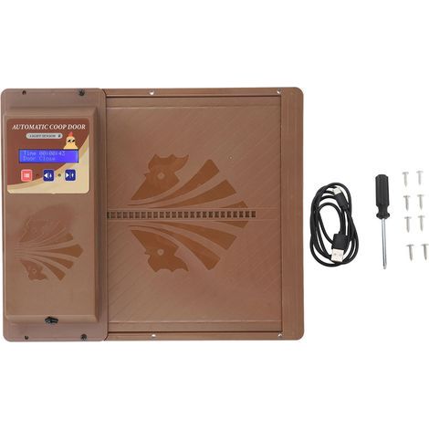 Porte de poulailler automatique USB avec ouverture horizontale et minuterie marron (1/5)