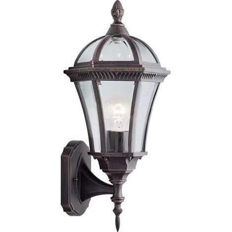 Capri, attacco parete esterno 1 fiamma (washlight a soffitto), marrone rustico, vetro trasparente