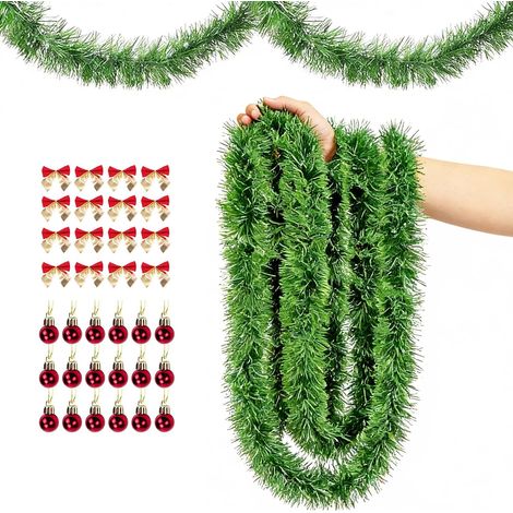 Guirlande de Noël 22m sans éclairage - Guirlande artificielle de branches de sapin vert - Décoration de Noël pour intérieur et extérieur - Guirlande avec 45 boules de Noël et 45 nœuds papillon (1/5)