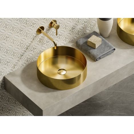 Lavabo rond à poser VENUS 38x38x11 cm en acier inoxydable doré (1/2)
