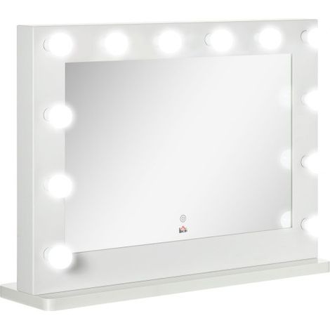 Specchio cosmetico LED con illuminazione integrata, 12 luci regolabili in intensità, comando touch, funzione memoria impostazioni, dimensioni 80 × 60 cm, colore bianco – ideale per trucco e acconciatu