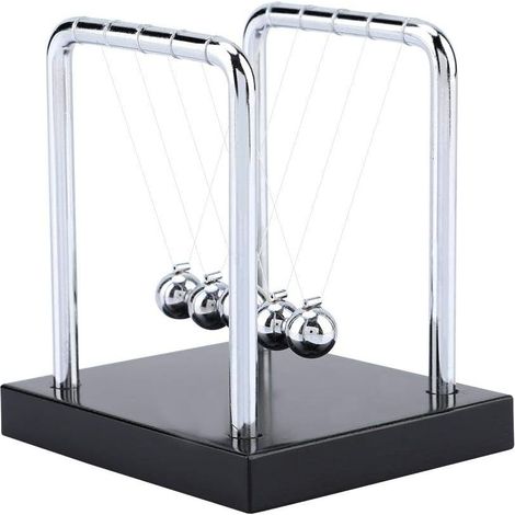 1 Pendule de Newton, 5 billes en fer, socle en bois, objet de décoration physique pour bureau, argenté, 9 x 7,5 x 9,5 cm (1/5)
