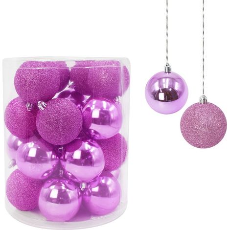 389088 Paquete 24 Bolas de Navidad 7 cm Rosas Decoraciones para los árboles
