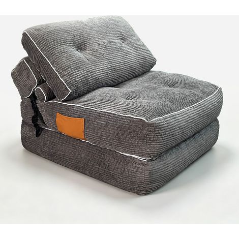 Sillón cama plegable tipo futón de suelo de pana gris 2 en 1 HOMVRA (1/5)