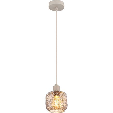 Pendelleuchte Hängelampe höhenverstellbar beige matt Glas rauchfarben H 120 cm