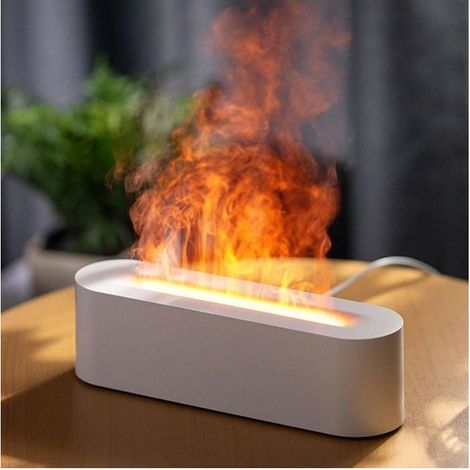 Diffusore di aromi 3 in 1 per la casa, luce LED a 7 colori, effetto fiamma, timer e spegnimento automatico - bianco (1/4)