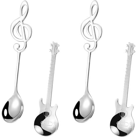 Cuillère à café en forme de guitare,en forme de guitare et en forme de note,cuillère à café en acier inoxydable,cadeau de musicien,cuillère à thé décorative musicale amusante pour café,desserts (1/5)