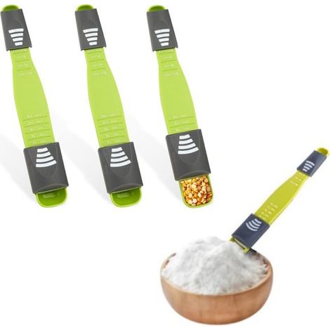 Set di 3 misurini regolabili. Misurino regolabile con due estremità. Per misurare liquidi e polveri. Misurino per polveri. Accessorio da cucina. (1/5)