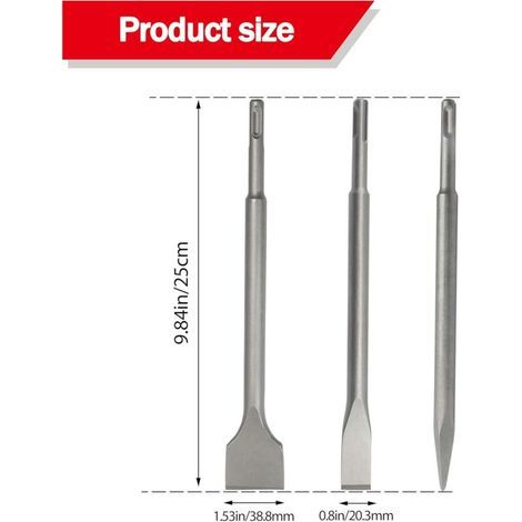 Ensemble de 3 burins SDS, foret à raclage, burin à détartrage, burin pointu, burin plat, burin large pour marteau perforateur et retrait de carrelage (1/5)